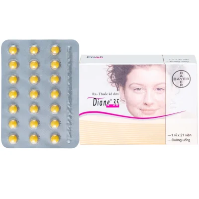 Thuốc Diane 35 Bayer điều trị mụn trứng cá mức độ vừa đến nặng và tác dụng tránh thai hormon (1 vỉ x 21 viên)
