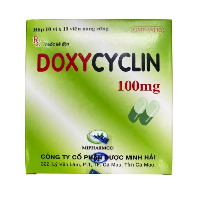 Thuốc kháng sinh Doxycyclin 100mg Minh Hải hộp 10 vỉ x 10 viên nang cứng